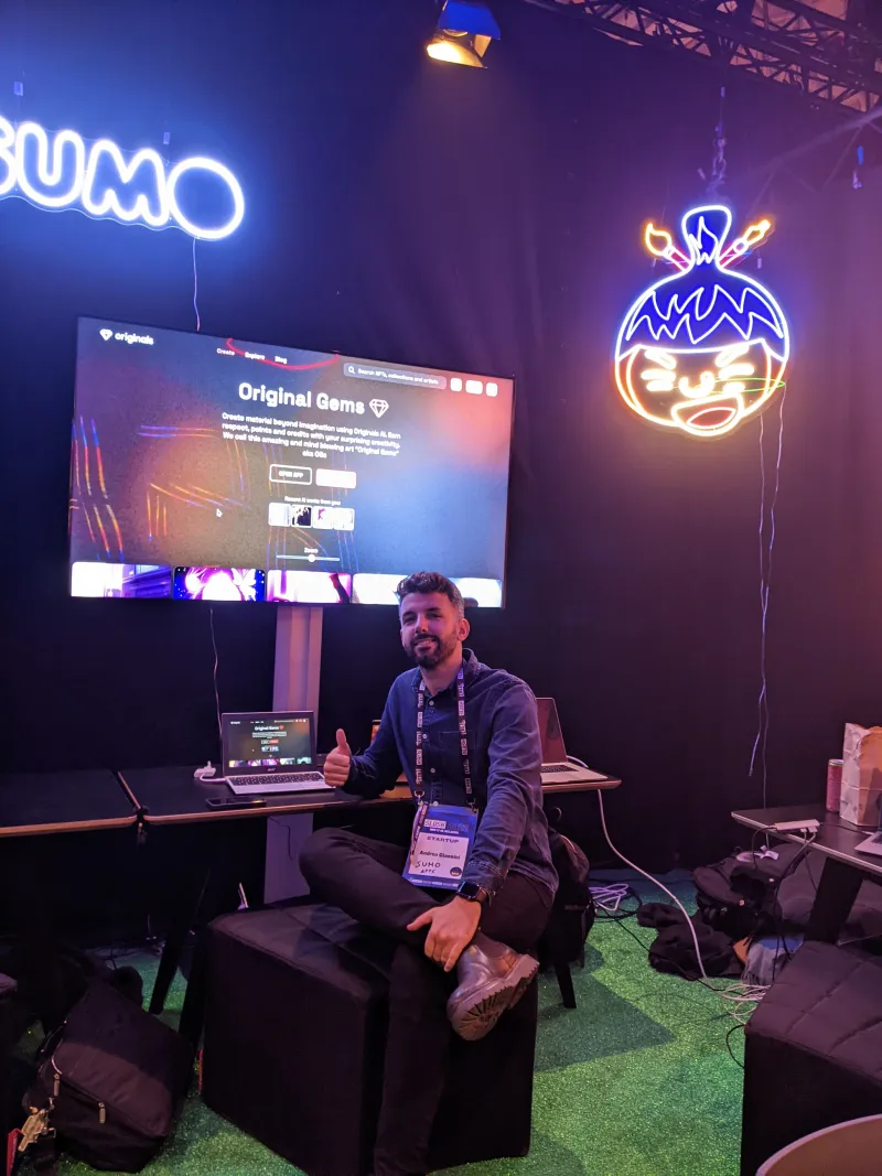 Andrea at Slush — Sumo booth