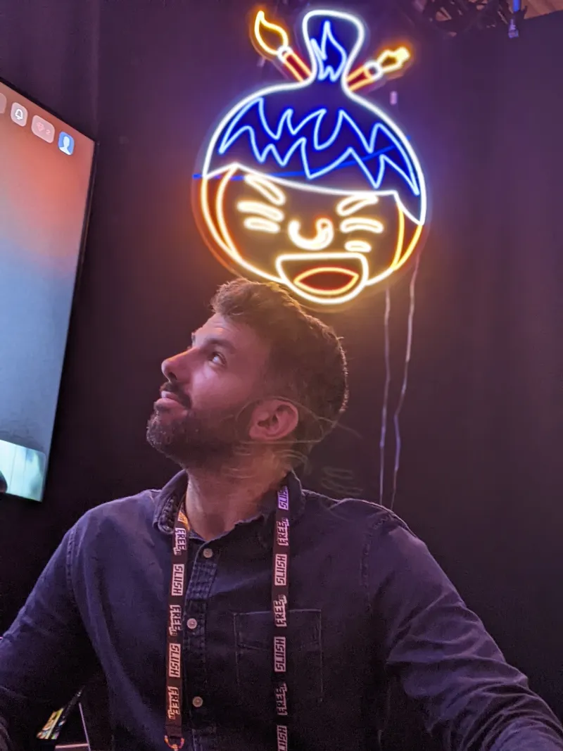 Andrea at Slush — Sumo booth