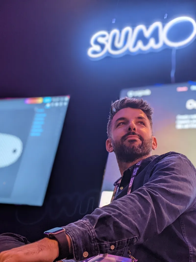 Andrea at Slush — Sumo booth